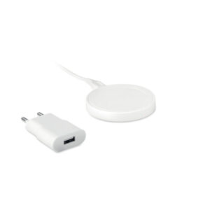 Set chargeur sans fil en ABS. Présenté dans une pochette EVA / PU. Contient une prise européenne et un câble de charge USB A vers Micro B. Données de sortie: DC5V / 1.0A.-Blanc-8719941044944-3