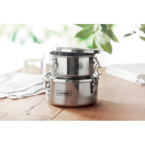 Boîtes à  lunch ou ensemble de rangement en acier inoxydable avec boucles latérales solides et sà»res. Capacité : 450 ml. et 900 ml.-Argent mat-8719941055001-5