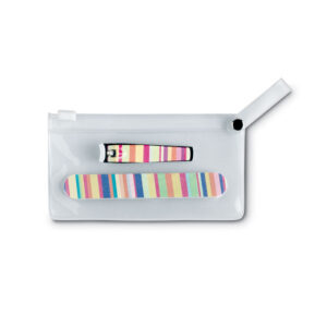 Set de manucure coloré dans une pochette transparente en PVC. Inclut une lime à  ongle et un coupe-ongles.-Multicolore-8719941014459