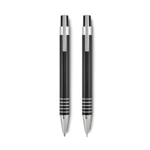 Set stylo en aluminium comprenant un stylo bille poussoir à  encre bleue et un portemine dans un coffret métal.-Noir-8719941050624-1