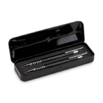 Set stylo en aluminium comprenant un stylo bille poussoir à  encre bleue et un portemine dans un coffret métal.-Noir-8719941050624