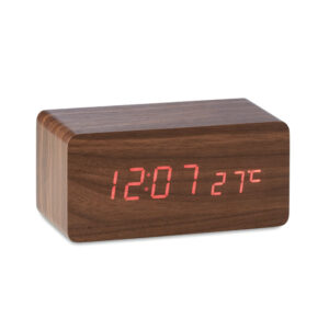 Horloge  avec affichage LED. Fonction réveil et affichage de la température. Fonction de chargement sans fil en MDF. Adaptateur AC-DC à  2 broches inclus. Ne convient pas pour une utilisation en UK.-Bois-8719941034860