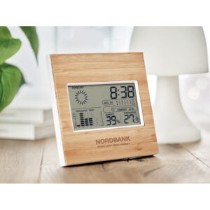 de l'humidité et un calendrier. 2 piles AAA non incluses. Le bambou est un produit naturel.-Bois-8719941049857-1