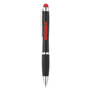 Stylo à  bille en ABS avec stylet. Une lumière est incluse dans le corpsdu stylo qui éclaire le logo UNIQUEMENT VALABLE AVEC GRAVURE LASER. 3piles AG3 incluses. Encre bleue.-Rouge-8719941010680-1