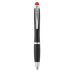 Stylo à  bille en ABS avec stylet. Une lumière est incluse dans le corpsdu stylo qui éclaire le logo UNIQUEMENT VALABLE AVEC GRAVURE LASER. 3piles AG3 incluses. Encre bleue.-Rouge-8719941010680