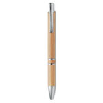 Stylo à  bouton-poussoir en aluminium avec corps en bambou. Encre bleue.-Bois-8719941037267