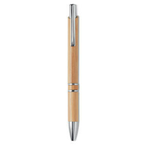 Stylo à  bouton-poussoir en aluminium avec corps en bambou. Encre bleue.-Bois-8719941037267