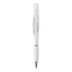 Stylo à  bille antibactérien à  bouton-poussoir avec corps en ABS et vaporisateur rechargeable (4ml) livré vide. ISO 22196. Encre bleue.-Blanc-8719941050532-3