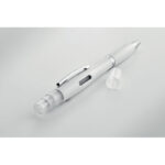 Stylo à  bille antibactérien à  bouton-poussoir avec corps en ABS et vaporisateur rechargeable (4ml) livré vide. ISO 22196. Encre bleue.-Blanc-8719941050532-6