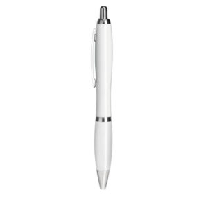 Stylo bille en ABS à  bouton-poussoir  avec corps antibactérien. Cet article contient  un additif spécial (nano argent) qui empêche les bactéries de coloniser la surface du stylo. ISO 22196. Encre bleue.-Blanc-8719941049680-2