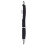 Stylo bille à  bouton poussoir en 50% paille de blé et 50% ABS avec armatures en argent. Encre bleue.-Noir-8719941044371