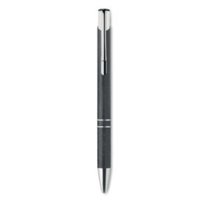 Stylo bille à  bouton poussoir en 50% paille de blé et 50% ABS avec armatures en argent. Encre bleue.-Noir-8719941044432-3