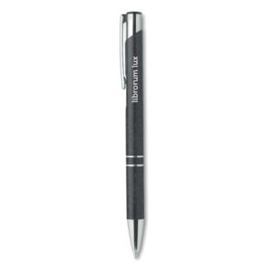 Stylo bille à  bouton poussoir en 50% paille de blé et 50% ABS avec armatures en argent. Encre bleue.-Noir-8719941044432-5