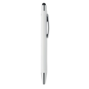 Stylo et stylet à  bouton-poussoir en ABS avec revêtement antibactérien. ISO 22196. Encre bleue.-Blanc-8719941050525-3