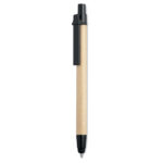 Stylo bille automatique. Corps en carton recyclé et pointe et clip en ABS. Encre bleue
