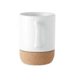 Tasse en céramique avec revêtement spécial pour l'impression par sublimation et détail de la base en liège. Emballage individuel dans une boîte en carton blanche.  Contenance: 300 ml-Blanc-8719941054387-3
