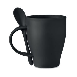 Mug réutilisable en PP avec cuillère. Contenance  300 ml.-Noir-8719941053595