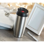 Mug à  double paroi en acier inoxydable. Anti fuite et avec fermeture sécurisée. Contenance 350ml. Anti fuite.-Argent mat-8719941003415-4