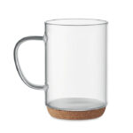 Mug en verre borosilicate avec base en liège. Capacité : 400 ml.-Transparent-8719941056527