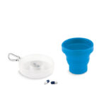 Tasse  en silicone pliable avec pilulier integre et mousqueton.-Bleu-8719941031791