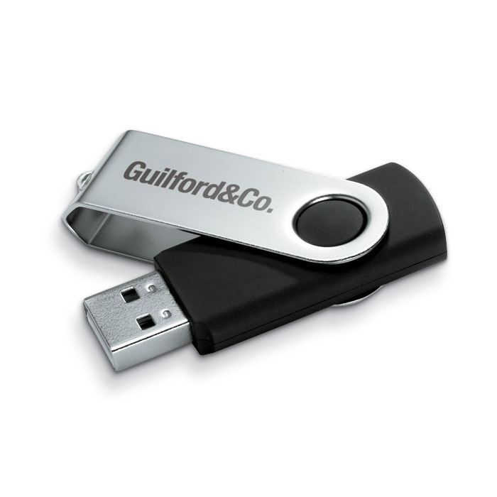 Clé USB 16Gb avec couvercle protecteur en métal rotatif. Tourner le couvercle et connecter la clé au port USB-Noir-8719941043213-5