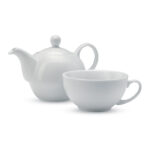 Set de thé comprenant une théière de 400 ml et une tasse en céramique blanche. Présenté dans un coffret cadeau individuel noir.-Blanc-8719941008960-1