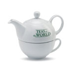 Set de thé comprenant une théière de 400 ml et une tasse en céramique blanche. Présenté dans un coffret cadeau individuel noir.-Blanc-8719941008960-5