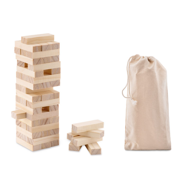 jeu de construction de tour en bois (54 blocs) dans une pochette en coton.-Bois-8719941038417