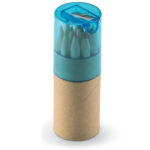 Tube 12 crayons de couleurs avec taille crayon dans le couvercle.-Transparent Bleu-8719941016460