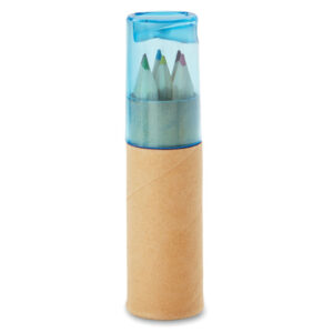 6 crayons de couleurs dans un tube cartonné avec taille crayon-Transparent Bleu-8719941022676