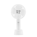 Small portable fan with additional stand to use as desk fan. 3 levels ofspeed. USB port rechargeable battery 2000 mAh.-Blanc-8719941039674-1