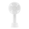 Small portable fan with additional stand to use as desk fan. 3 levels ofspeed. USB port rechargeable battery 2000 mAh.-Blanc-8719941039674