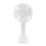 Small portable fan with additional stand to use as desk fan. 3 levels ofspeed. USB port rechargeable battery 2000 mAh.-Blanc-8719941039674