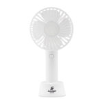 Small portable fan with additional stand to use as desk fan. 3 levels ofspeed. USB port rechargeable battery 2000 mAh.-Blanc-8719941039674-5