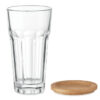 Gobelet en verre réutilisable avec couvercle en bambou qui peut également être utilisé comme sous-verre. Capacité : 300 ml.-Transparent-8719941056329