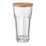 Gobelet en verre réutilisable avec couvercle en bambou qui peut également être utilisé comme sous-verre. Capacité : 300 ml.-Transparent-8719941056329-3