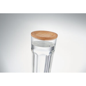 Gobelet en verre réutilisable avec couvercle en bambou qui peut également être utilisé comme sous-verre. Capacité : 300 ml.-Transparent-8719941056329-6