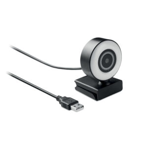 Webcam HD 1080P en ABS avec microphone intégré et lumière annulaire réglable.-Noir-8719941055421