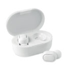 écouteurs stéréo sans fil True Wireless Stereo (TWS) 5.0 en ABS recyclé avec batterie 40 mAh intégrée. Durée d'écoute d'environ 4 heures. Comprend un câble de charge micro USB et une station de charge de 300 mAh.-Blanc-8719941053342-2